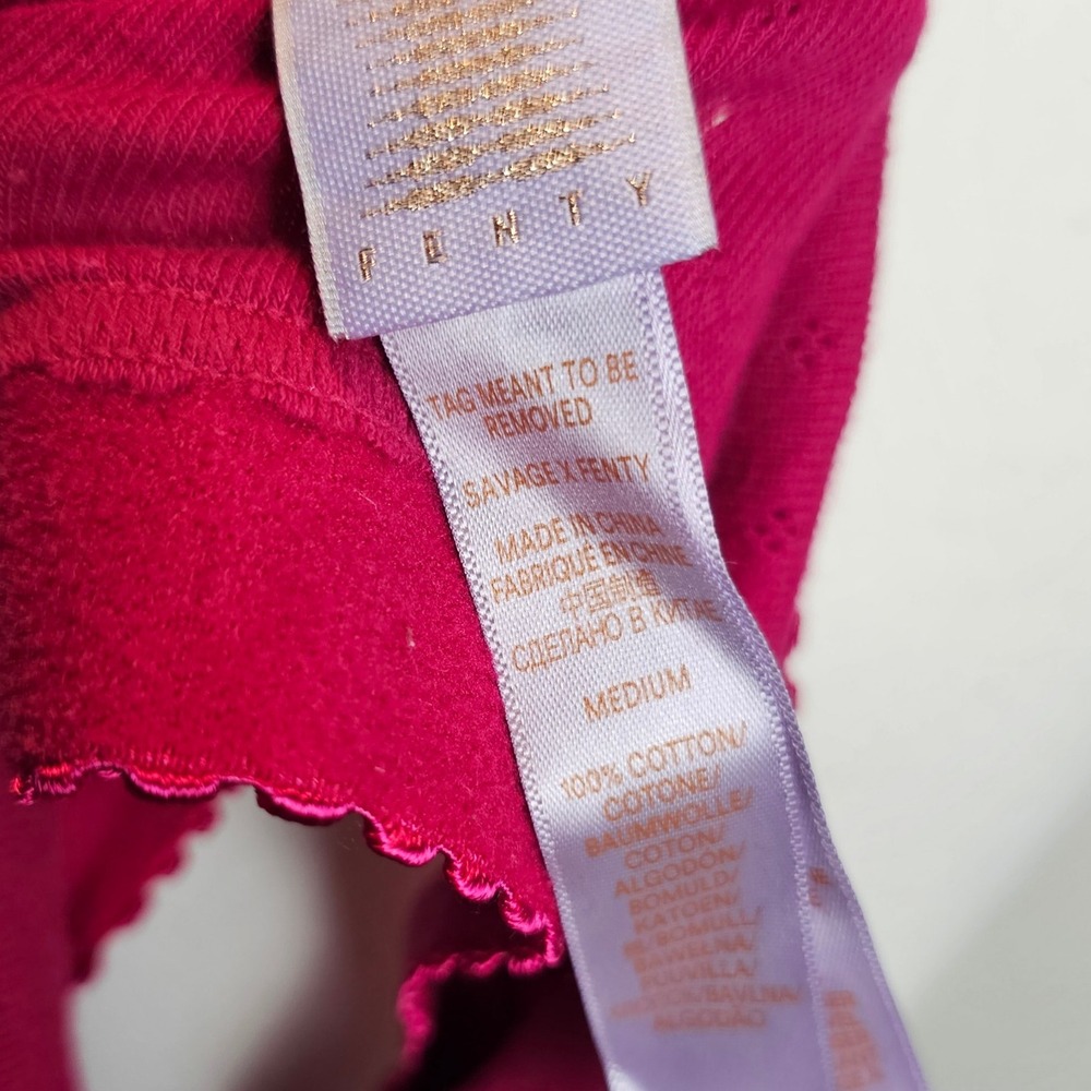 Savage X Fenty Pink Fuchsia Cotton Jersey Knit Long Sleeve Crop Top Size Small - Picture 9 of 10